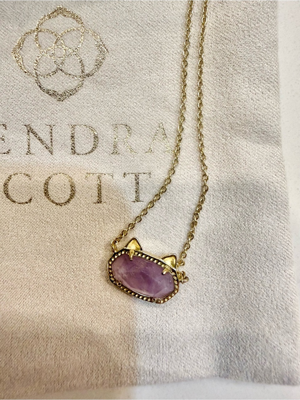 Kendra Scott Gold Cat Shaped Necklace with a Amethyst Stone - Picture 4 of 5